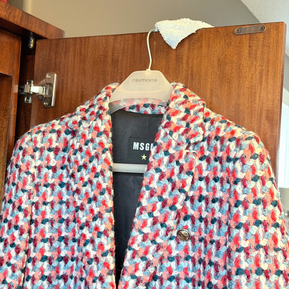 MSGM Pink Multi Tweed Long Maxi Coat - Picture 2 of 14